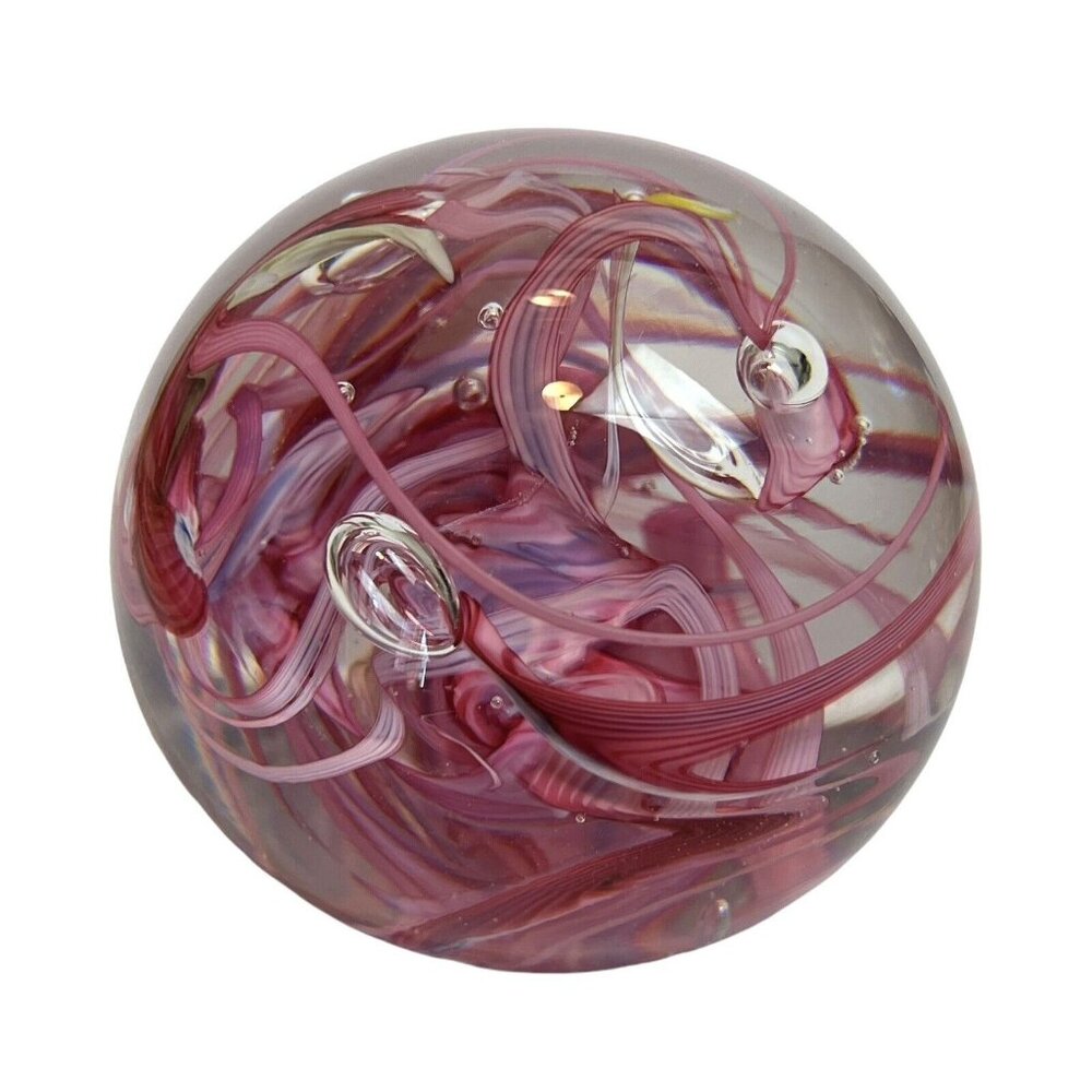 Whitefriars 9850? Pink‎ Yellow White Art Glass Abstract Paperweight Has Sticker! - Picture 5 of 9